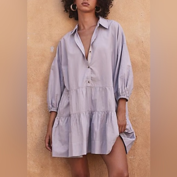 NWT Free People Free-Est Misha Gray Dawn Mini Dress Button-Front SIZE Large - Picture 7 of 8
